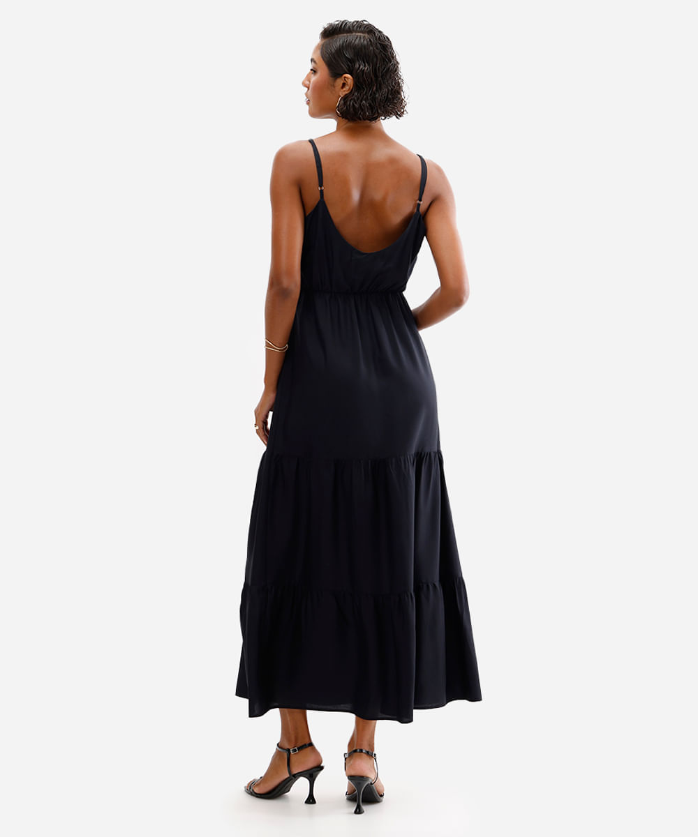 vestido midi  feminino de viscose com renda preto