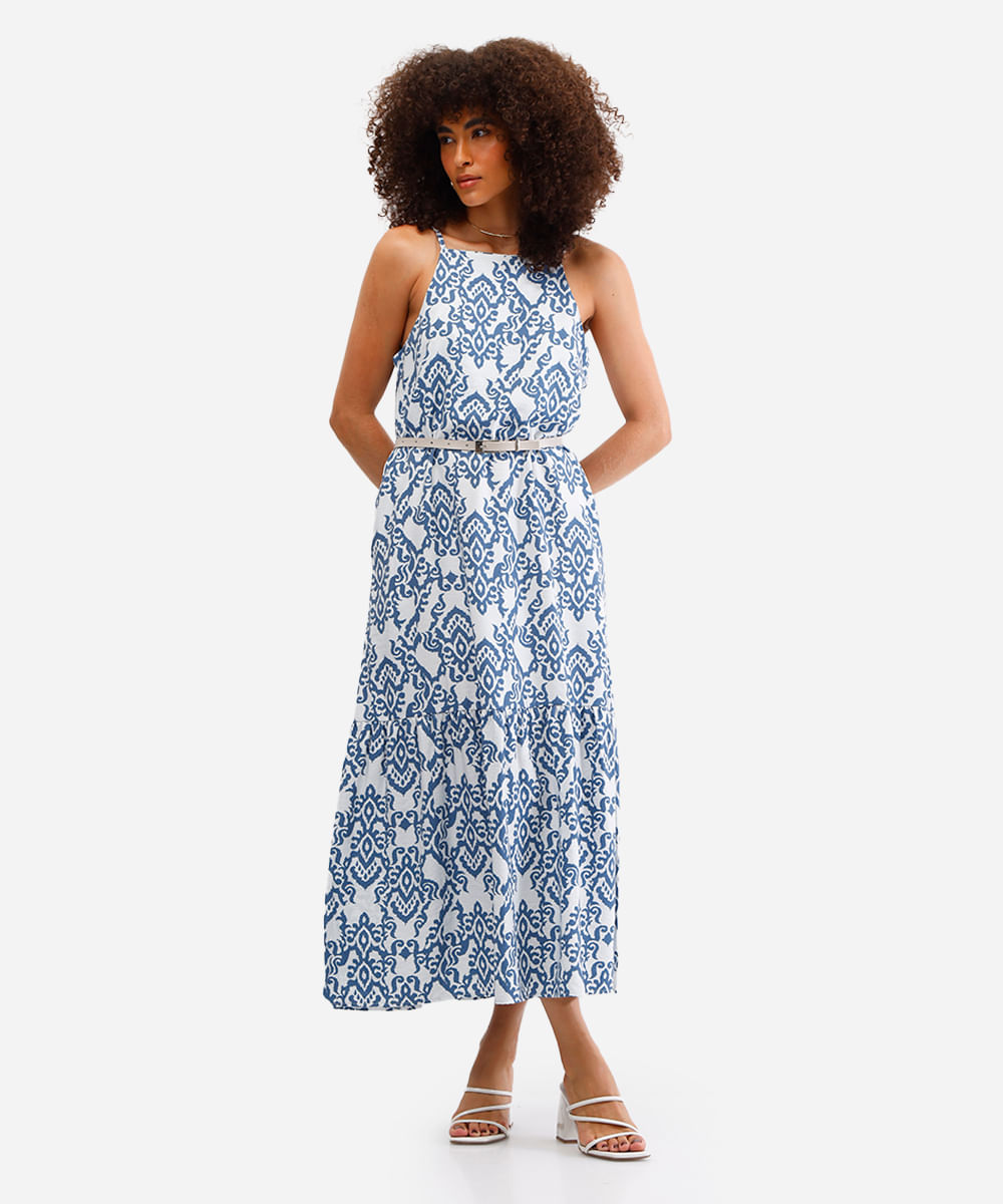 vestido midi feminino de viscose estampado off white