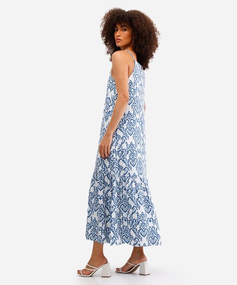vestido midi feminino de viscose estampado off white