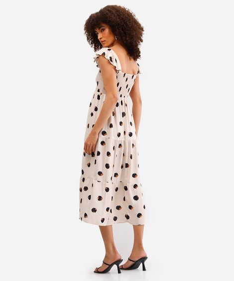 vestido midi feminino de viscose poá bege