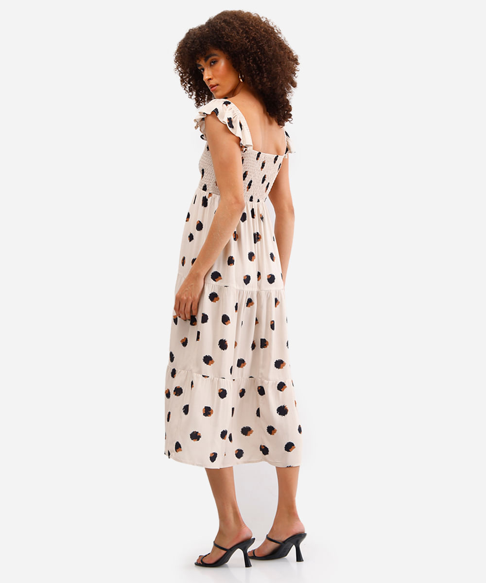 vestido midi feminino de viscose poá bege