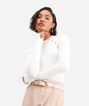 suéter feminino de tricot canelado off white