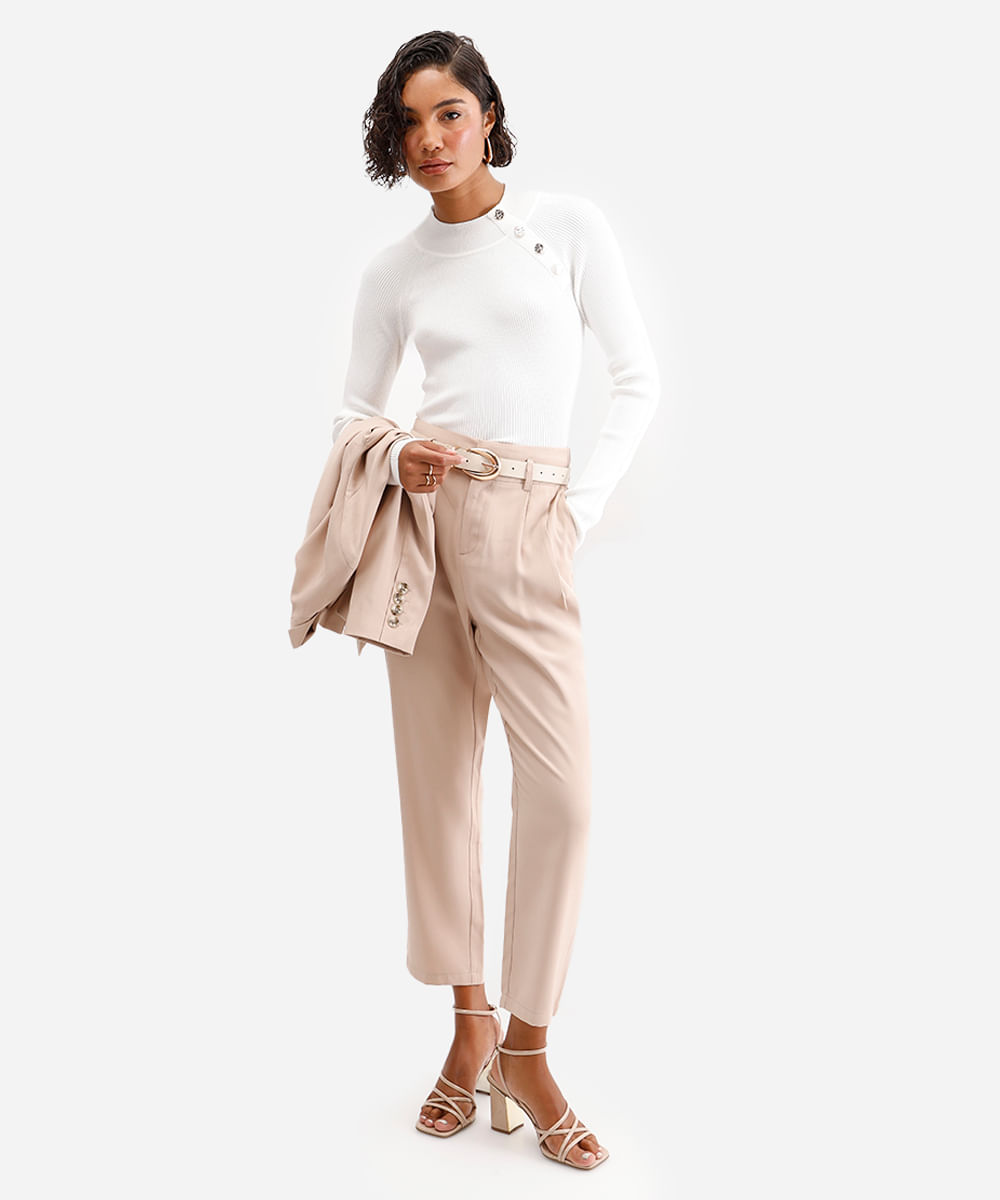 suéter feminino de tricot canelado off white