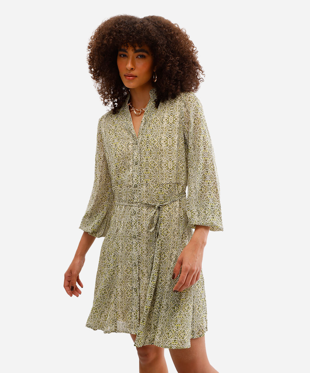vestido chemise feminino estampado verde