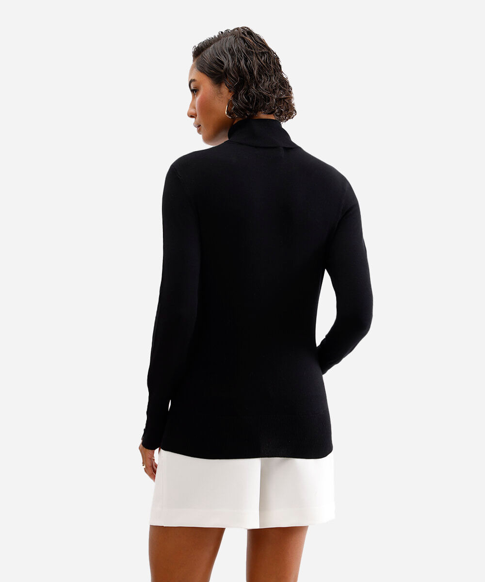 blusa gola alta manga longa botões - preto