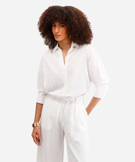camisa com linho off white
