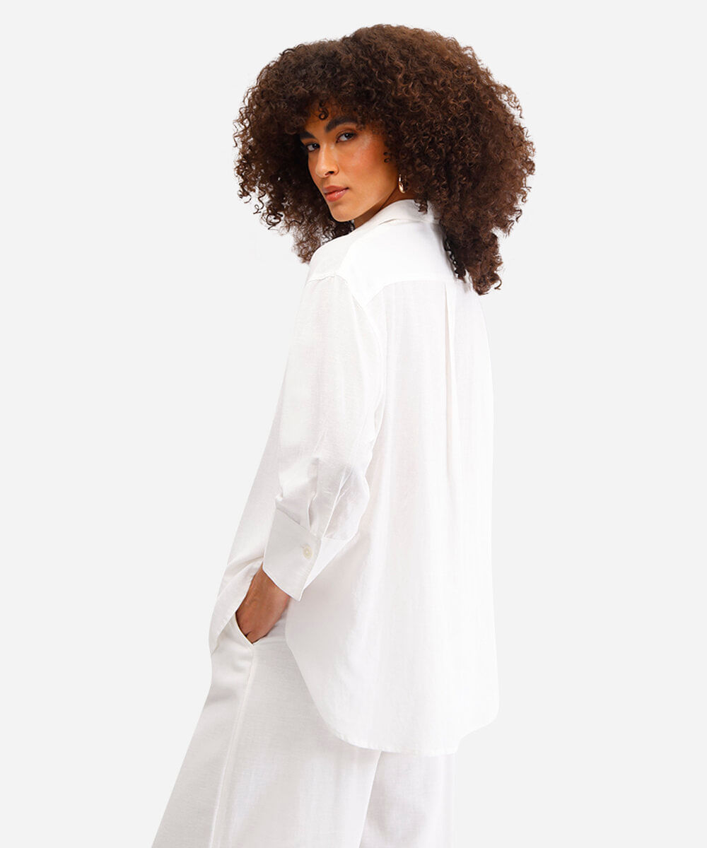 camisa com linho off white