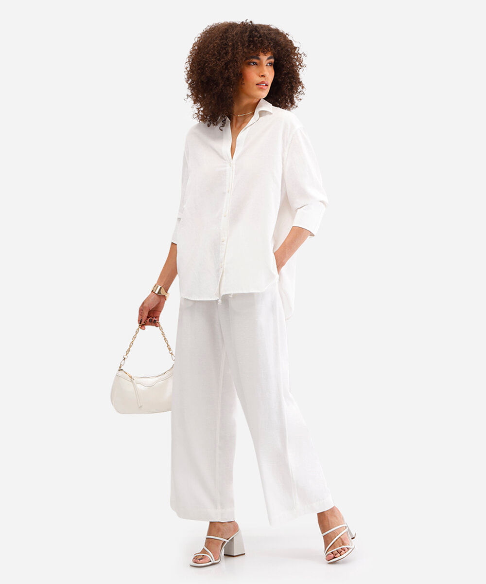 camisa com linho off white
