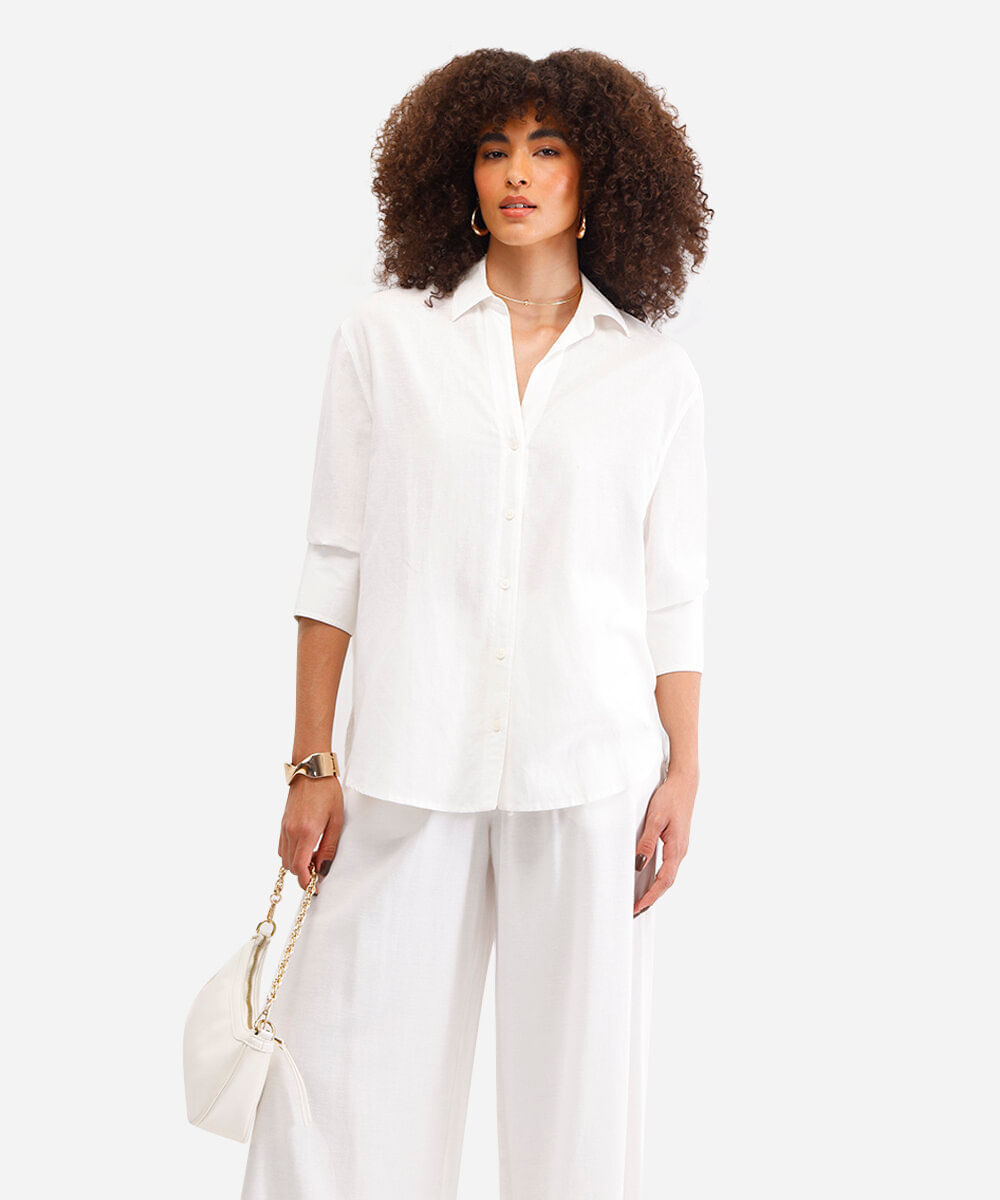 camisa com linho off white