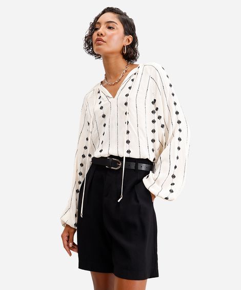 bata feminina de viscose com bordado off white