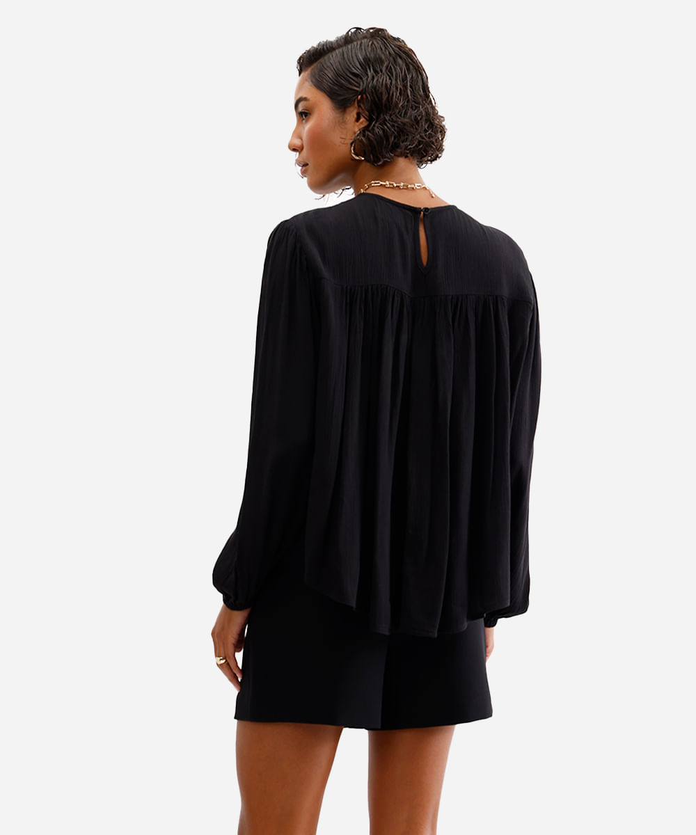 bata feminina de viscose com renda preto