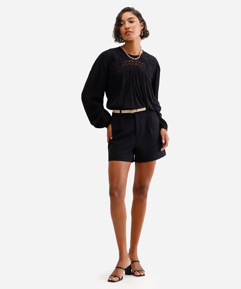 bata feminina de viscose com renda preto