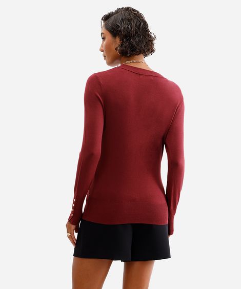 suéter feminino de tricot gola careca vinho