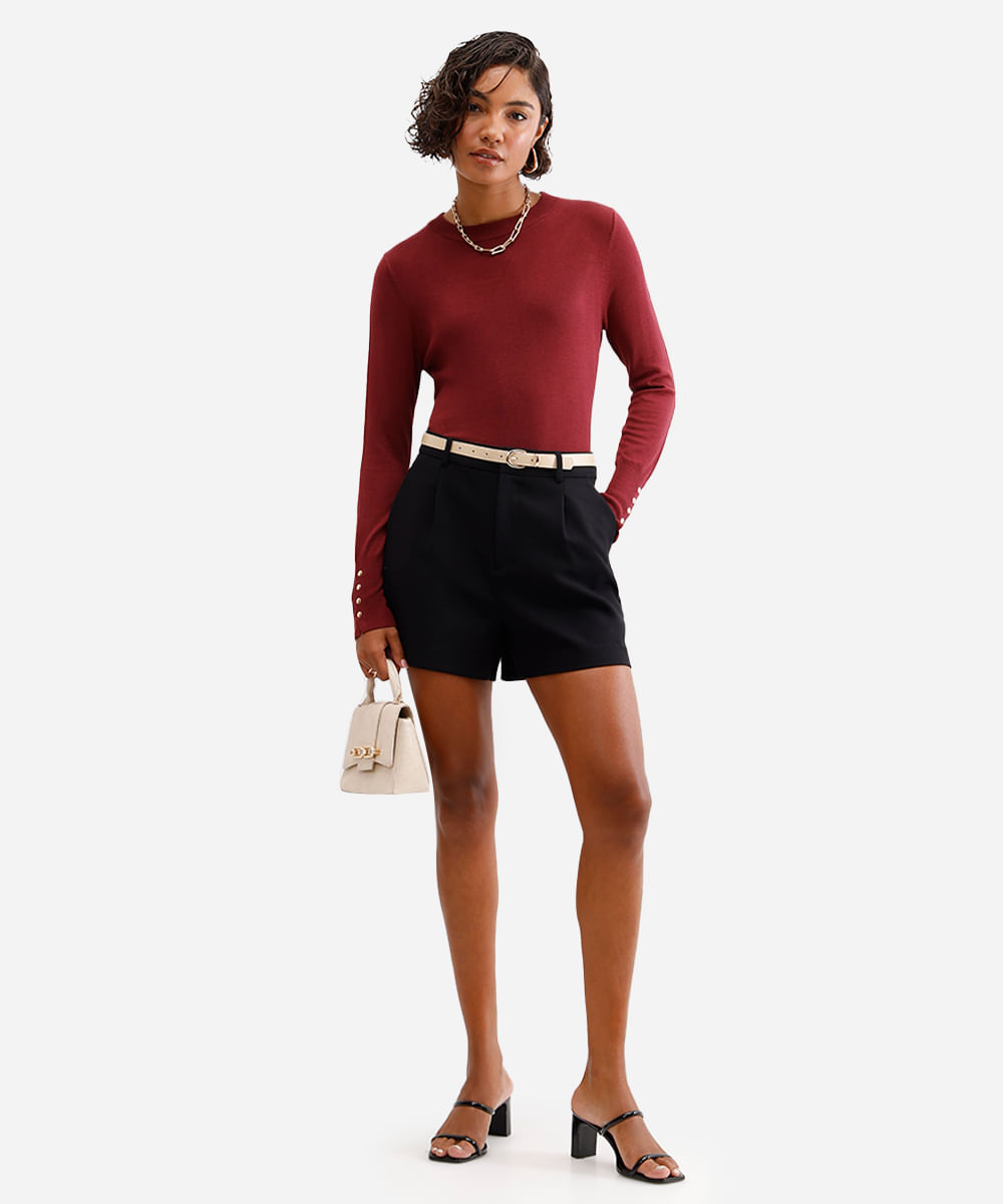 suéter feminino de tricot gola careca vinho