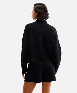 suéter feminino de tricot gola alta texturizado preto