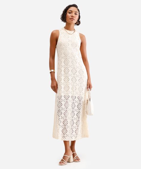 vestido longo feminino de renda bege