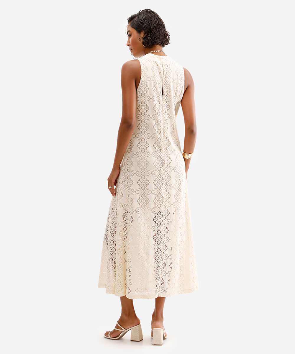 vestido longo feminino de renda bege