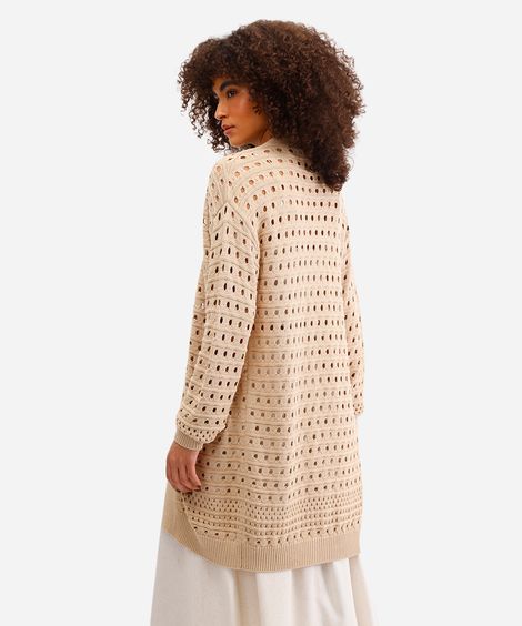 cardigan feminino alongado de tricot bege