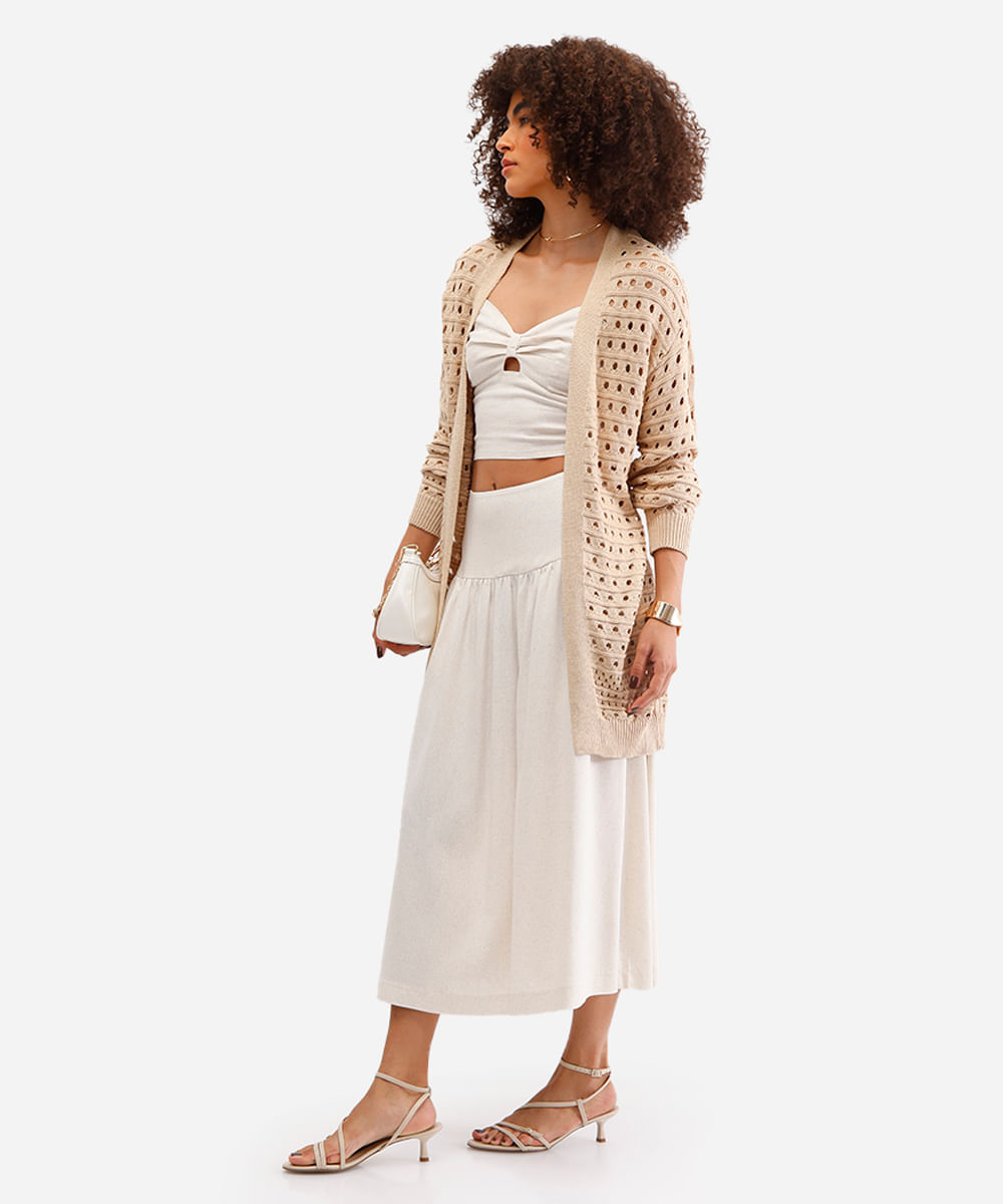 cardigan feminino alongado de tricot bege