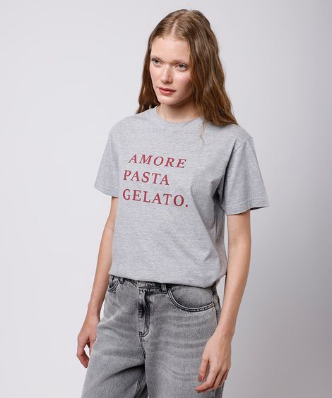 camiseta feminina amore pasta gelato mindset cinza