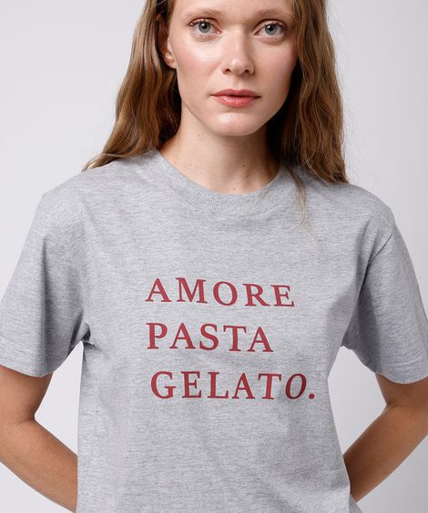 camiseta feminina amore pasta gelato mindset cinza
