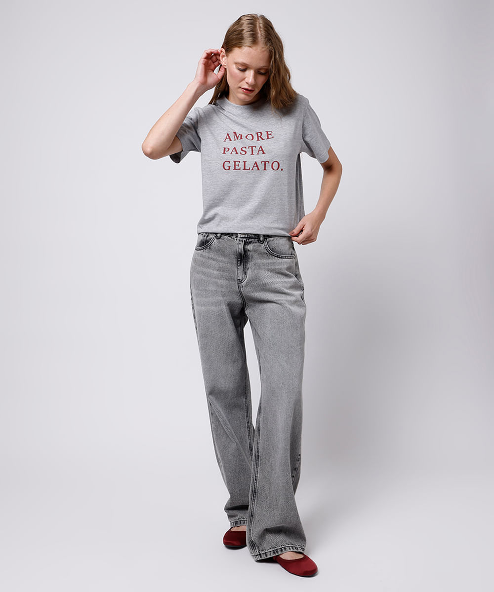 camiseta feminina amore pasta gelato mindset cinza