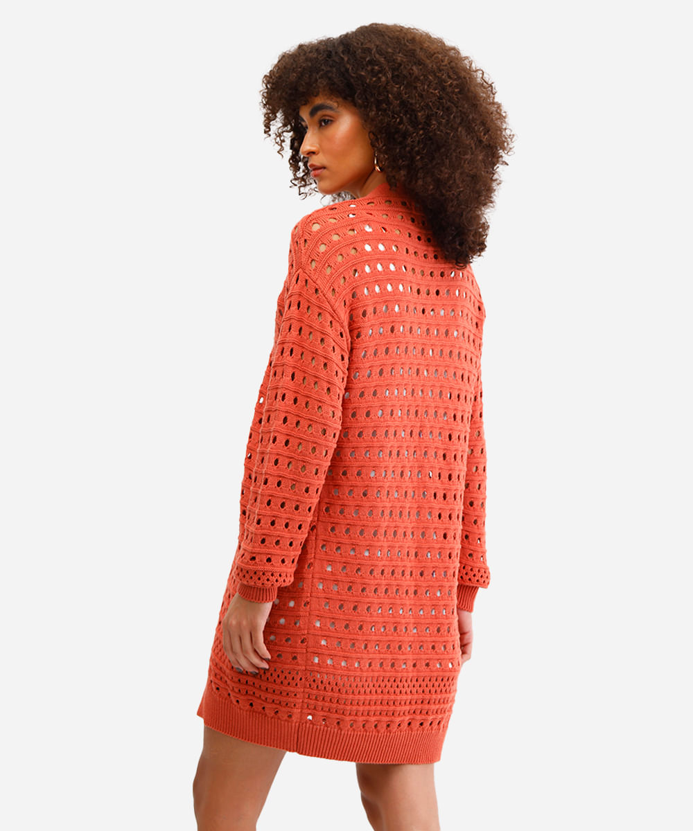 cardigan feminino alongado de tricot laranja