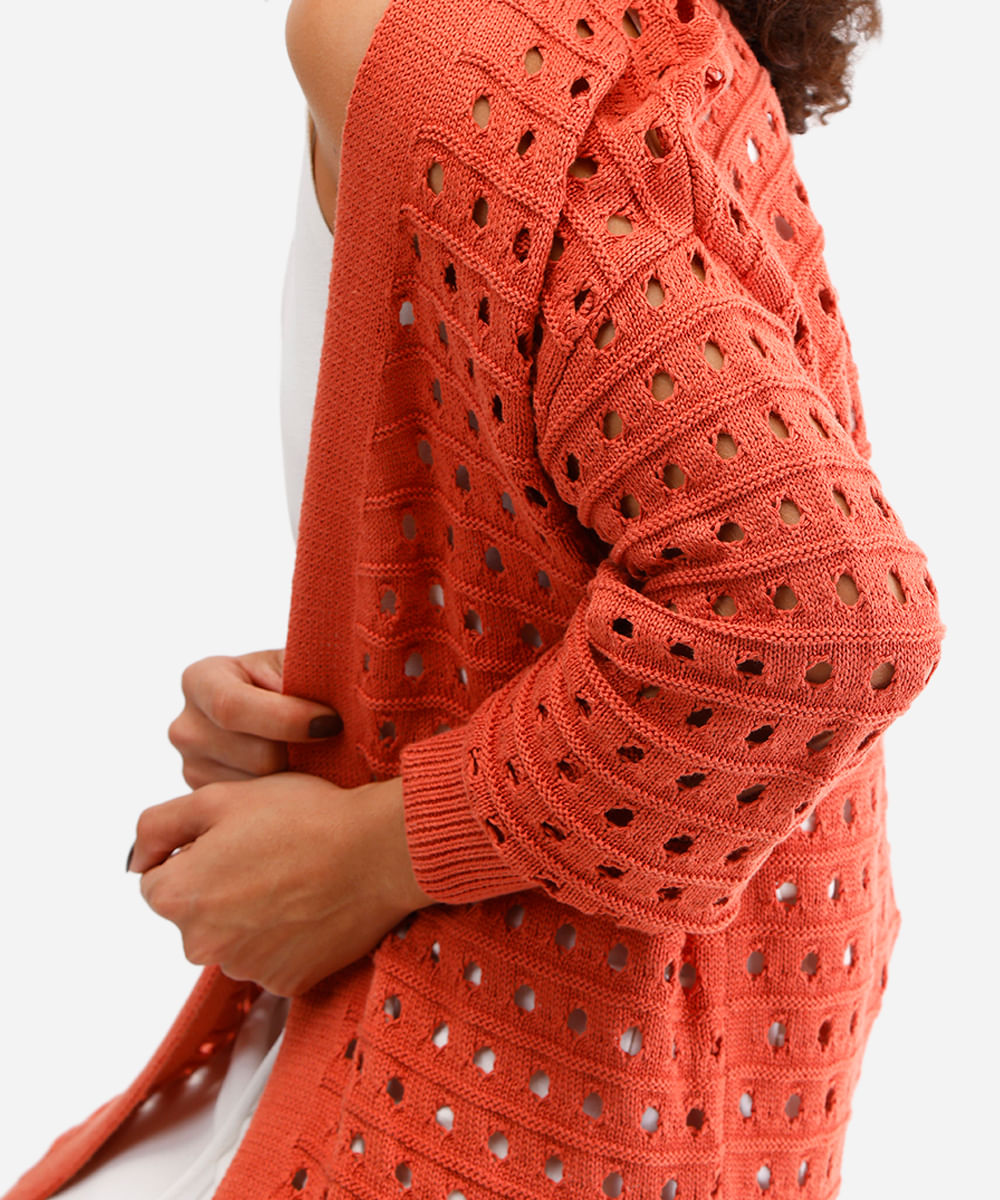 cardigan feminino alongado de tricot laranja
