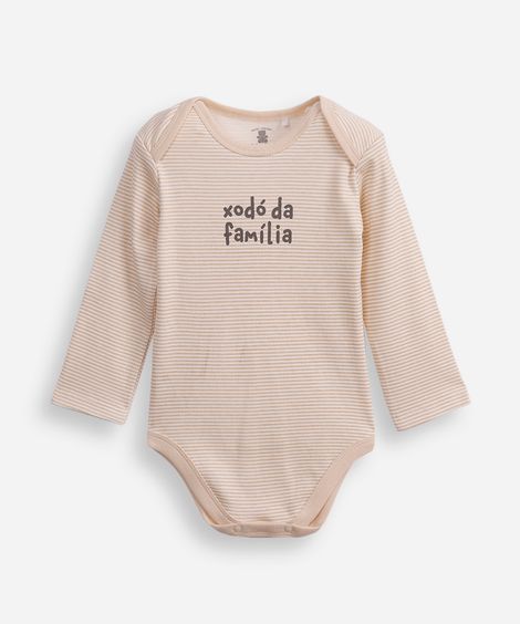 body infantil de algodão xodó da família listrado bege