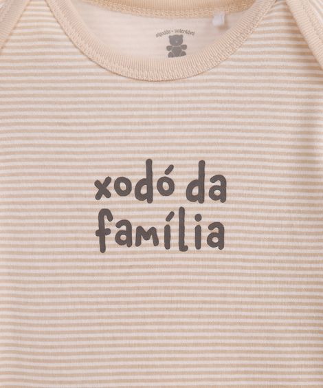 body infantil de algodão xodó da família listrado bege