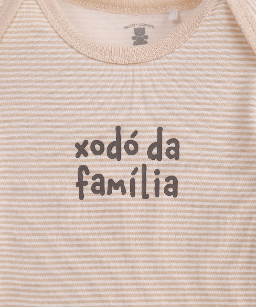 body infantil de algodão xodó da família listrado bege