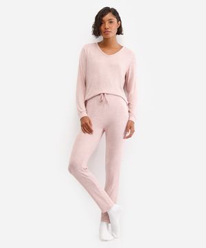 pijama longo básico rosa