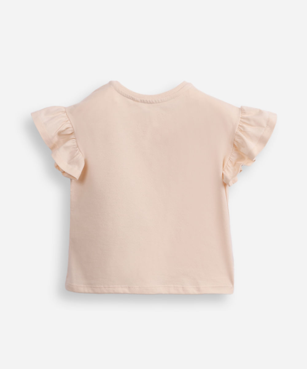 camiseta de algodão infantil hello kitty com lacinho para cabelo bege
