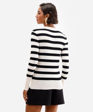 suéter feminino de tricot listrado off white