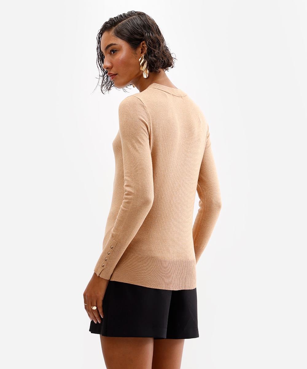 suéter de tricô com botões vinho - camelo