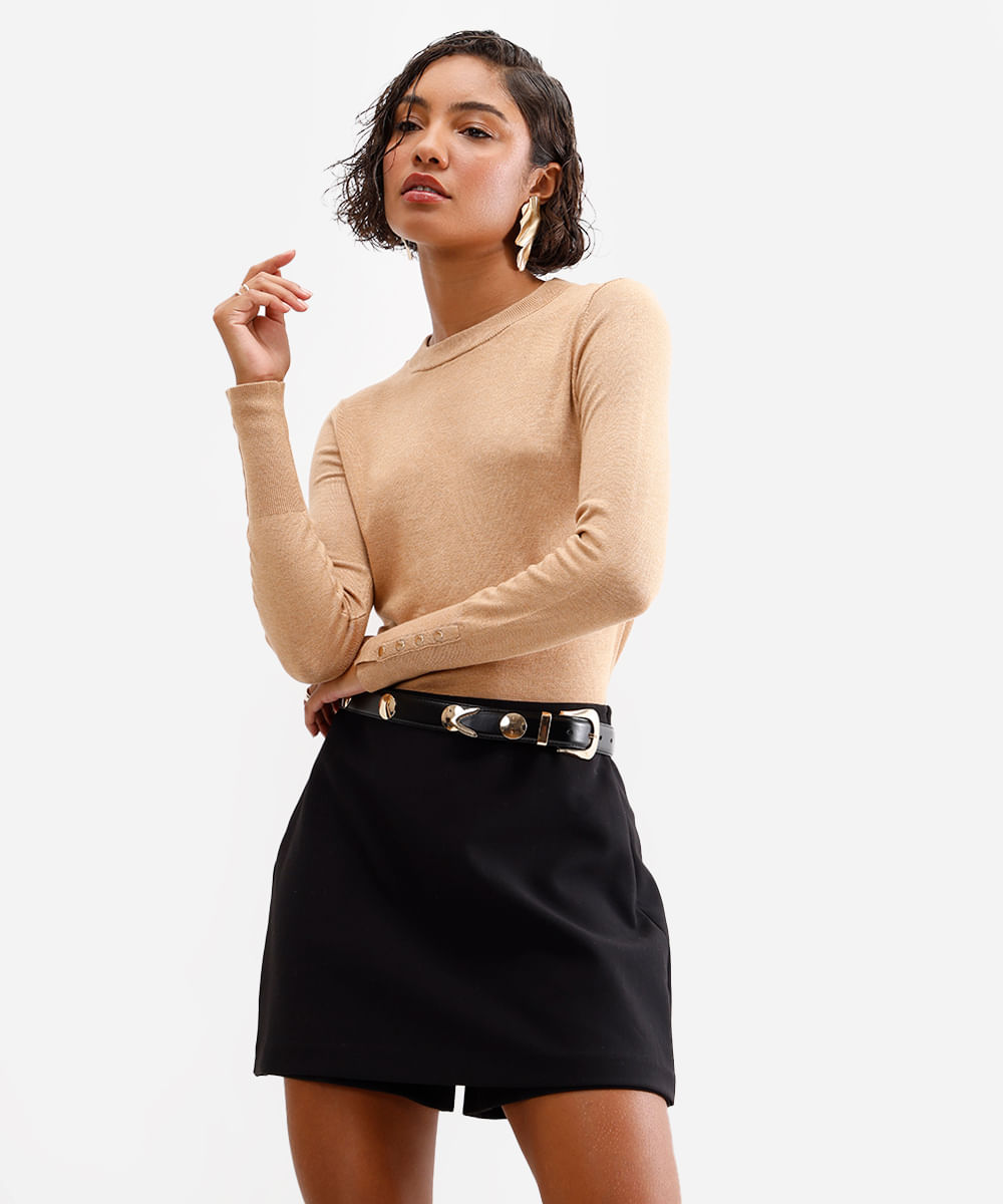 suéter de tricô com botões vinho - camelo