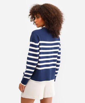 suéter de tricot manga longa listrado azul