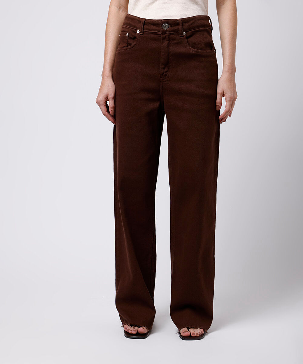 calça reta new york feminina de sarja mindset marrom