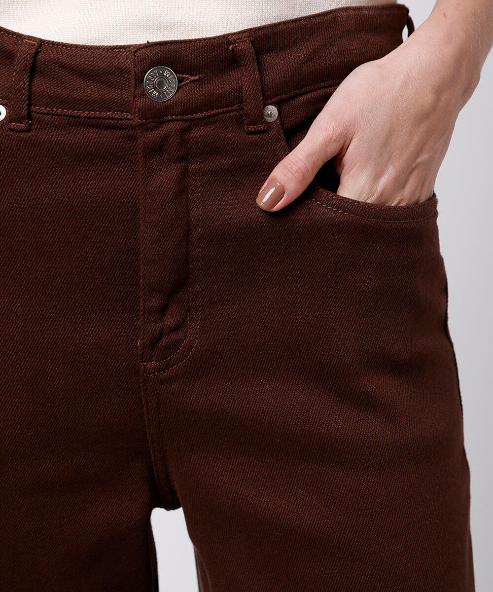 calça reta new york feminina de sarja mindset marrom