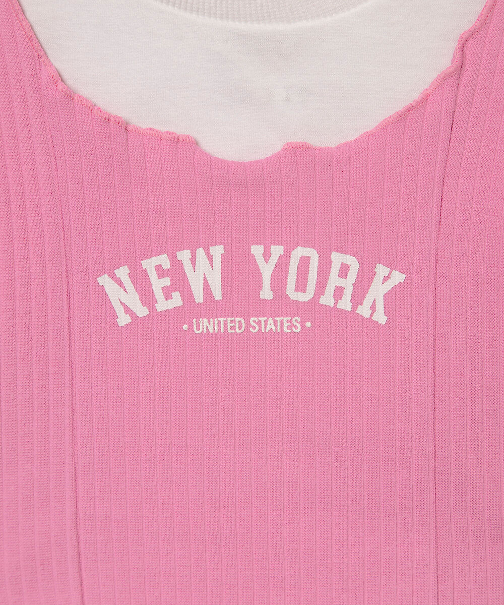 blusa de algodão infantil com sobreposição manga curta rosa