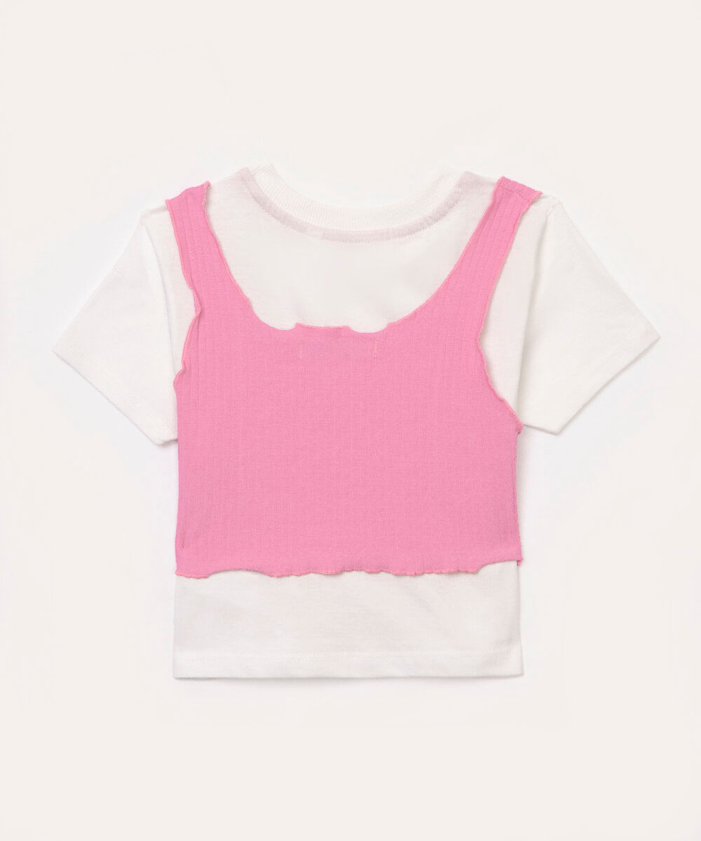 blusa de algodão infantil com sobreposição manga curta rosa