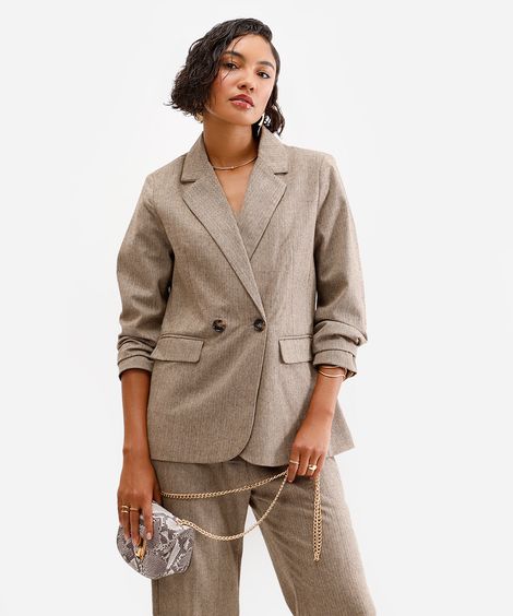 blazer de alfaiataria feminino chevron marrom