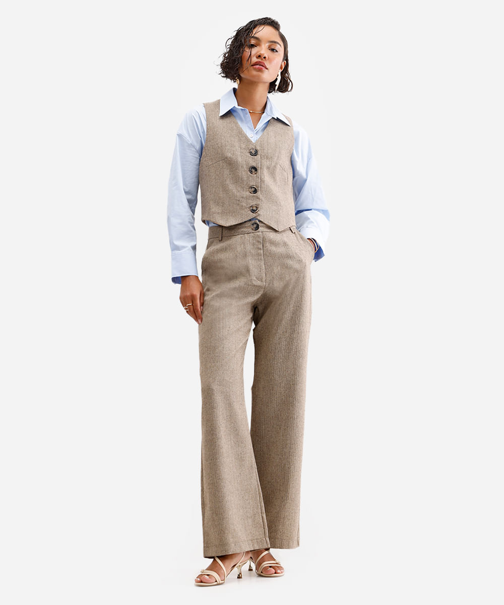 colete feminino de alfaiataria chevron marrom