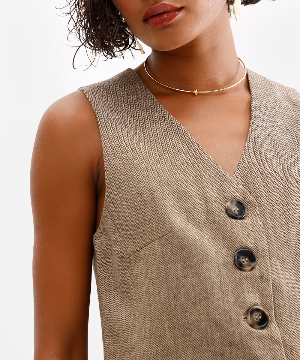 colete feminino de alfaiataria chevron marrom