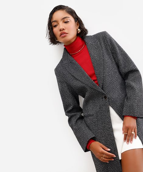 casaco alongado feminino texturizado preto