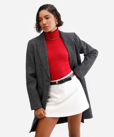 blusa gola alta manga longa botões - vermelho medio