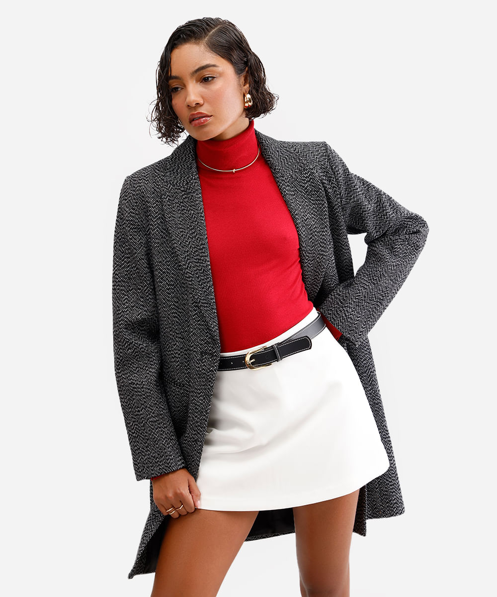 blusa gola alta manga longa botões - vermelho medio