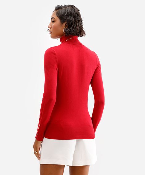 blusa gola alta manga longa botões - vermelho medio