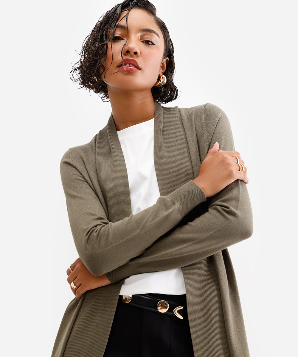 cardigan de tricô detalhe canelado bordô - verde escuro