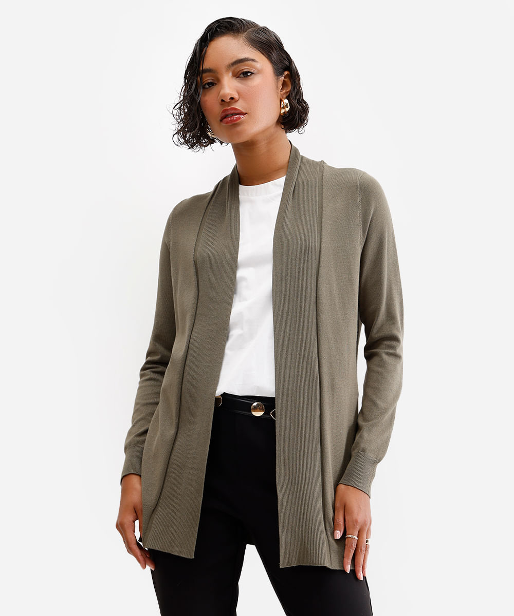 cardigan de tricô detalhe canelado bordô - verde escuro
